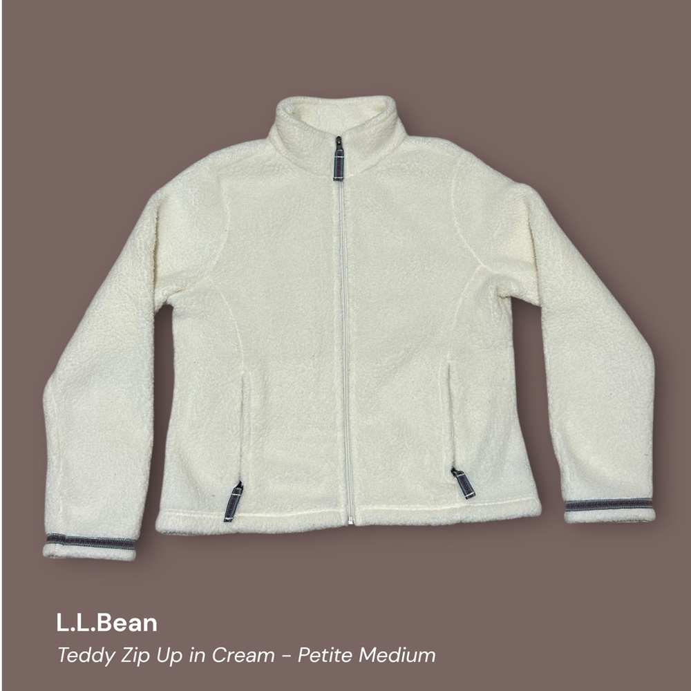 L.L. Bean Cream Teddy Sherpa Zip Up Jacket